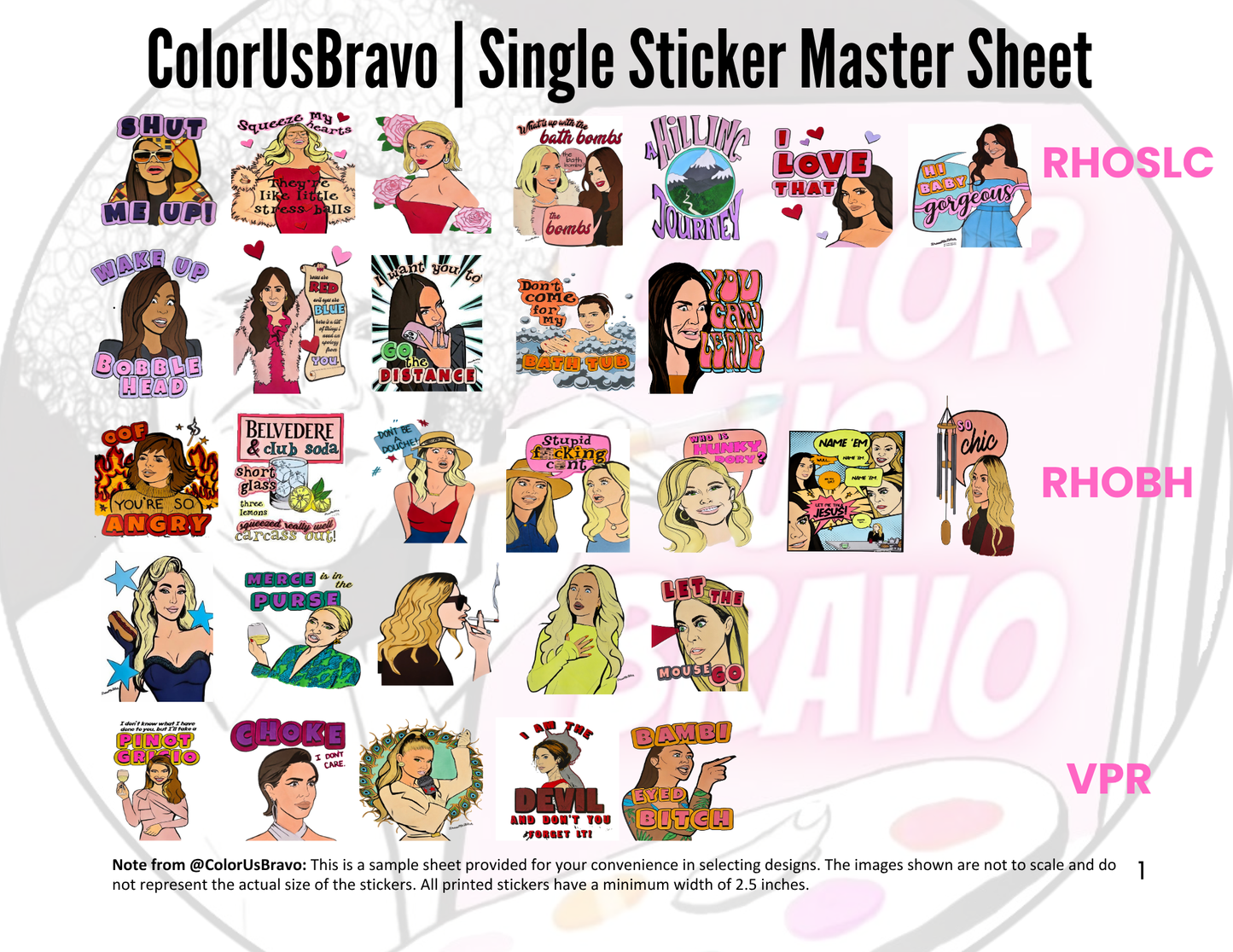 ColorUsBravo Stickers | Individual, Die-Cut | Bravo TV Inspired