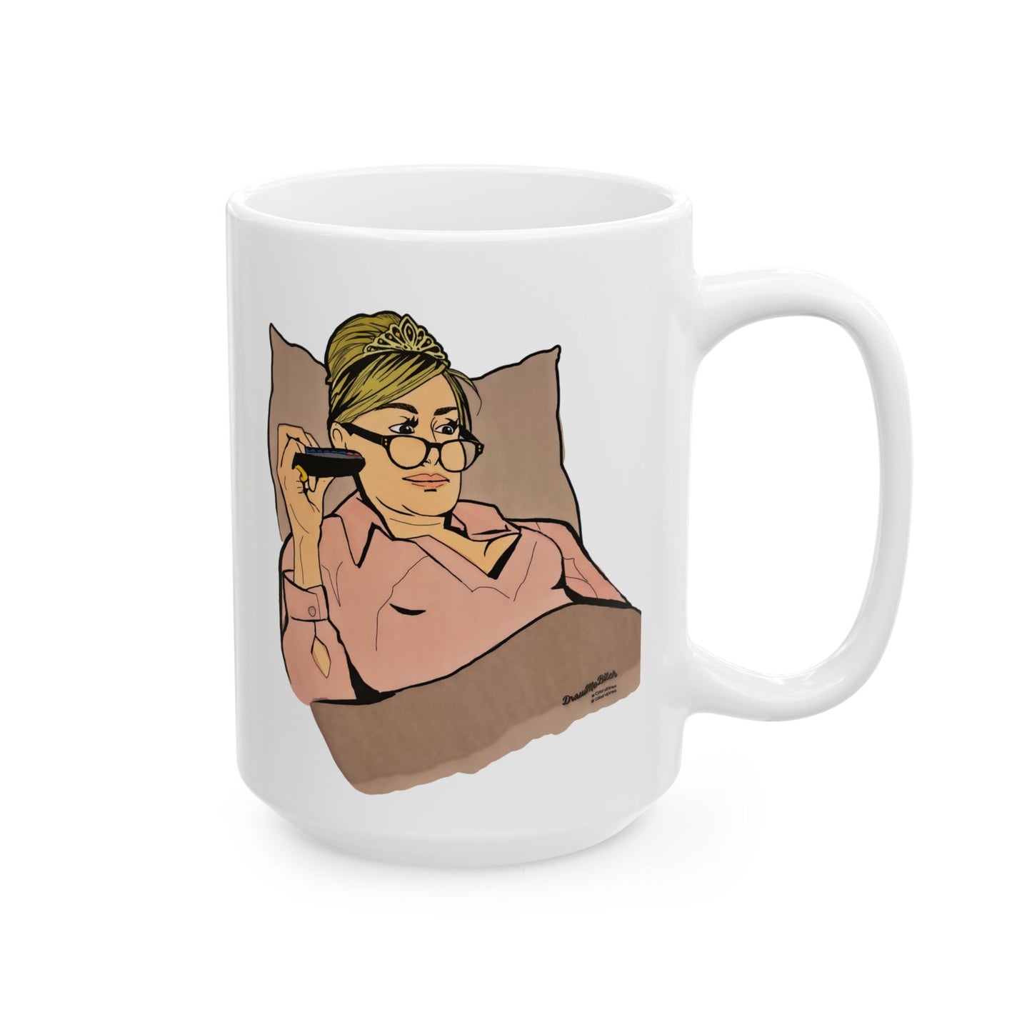 RHONY Sonja in bed with a Crown featuring Sonja Morgan, Ceramic Mug