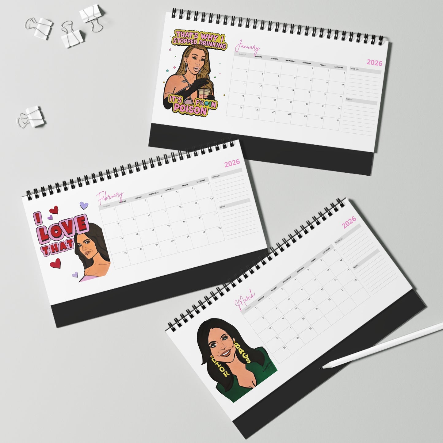 The Real Housewives of 2026, Desktop Calendar, Featuring Various Real Housewives from Bravo TV