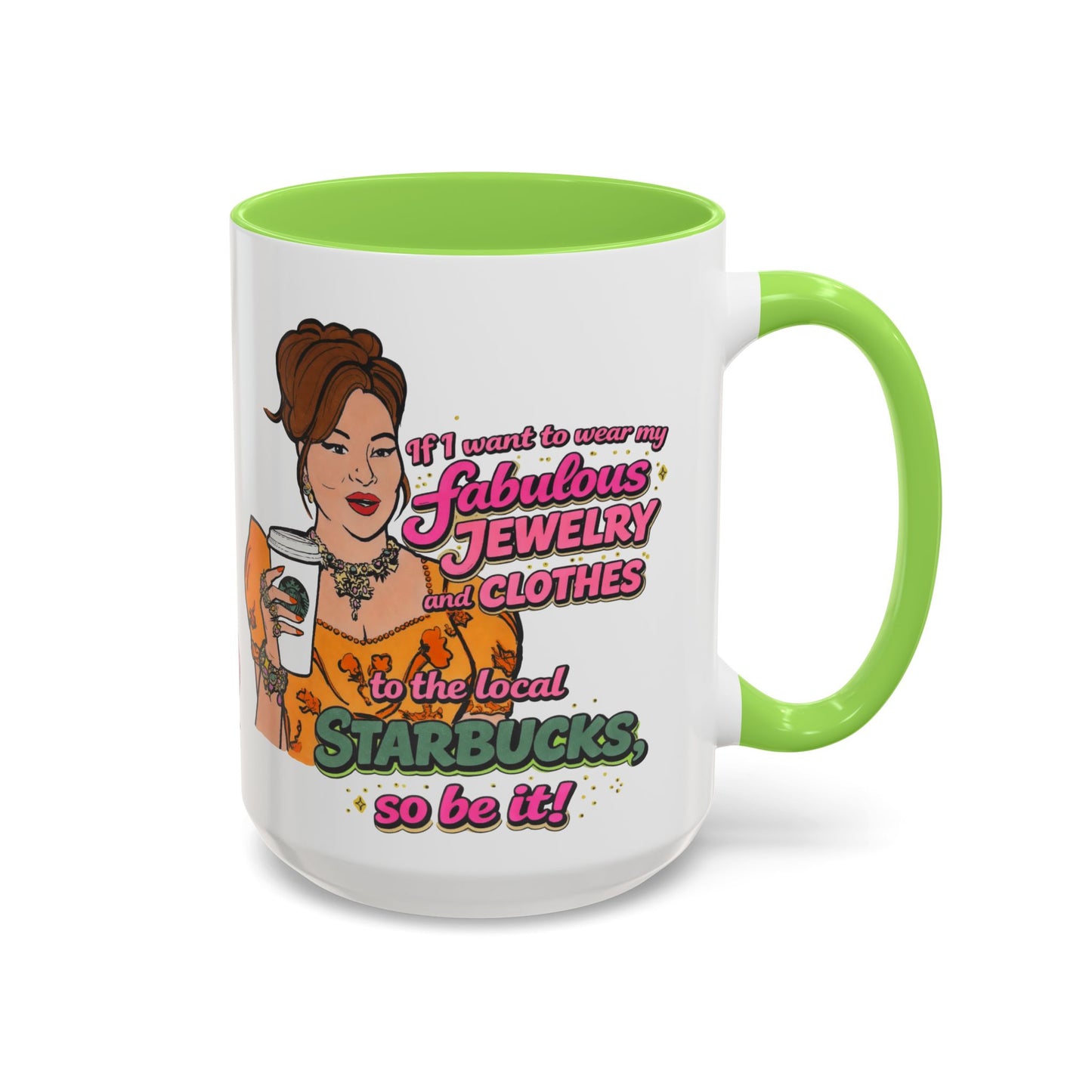RHOBH Jenn Tilley Jewels and Coffee, Ceramic Mug, Various Sizes & Colors, featuring Jennifer Tilley