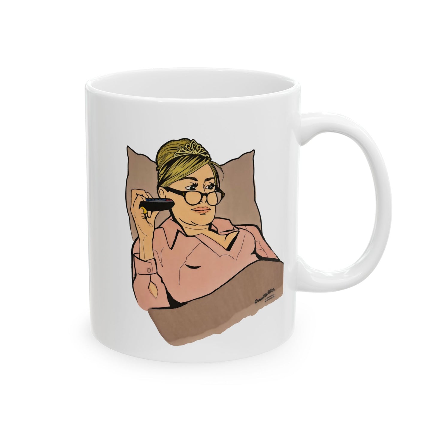 RHONY Sonja in bed with a Crown, Ceramic Mug, (11oz, 15oz) featuring Sonja Morgan