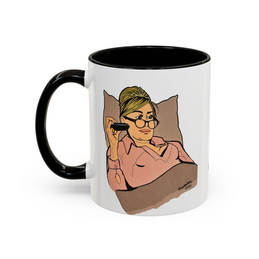 RHONY Sonja in bed with a Crown, Ceramic Mug, (11oz, 15oz) featuring Sonja Morgan