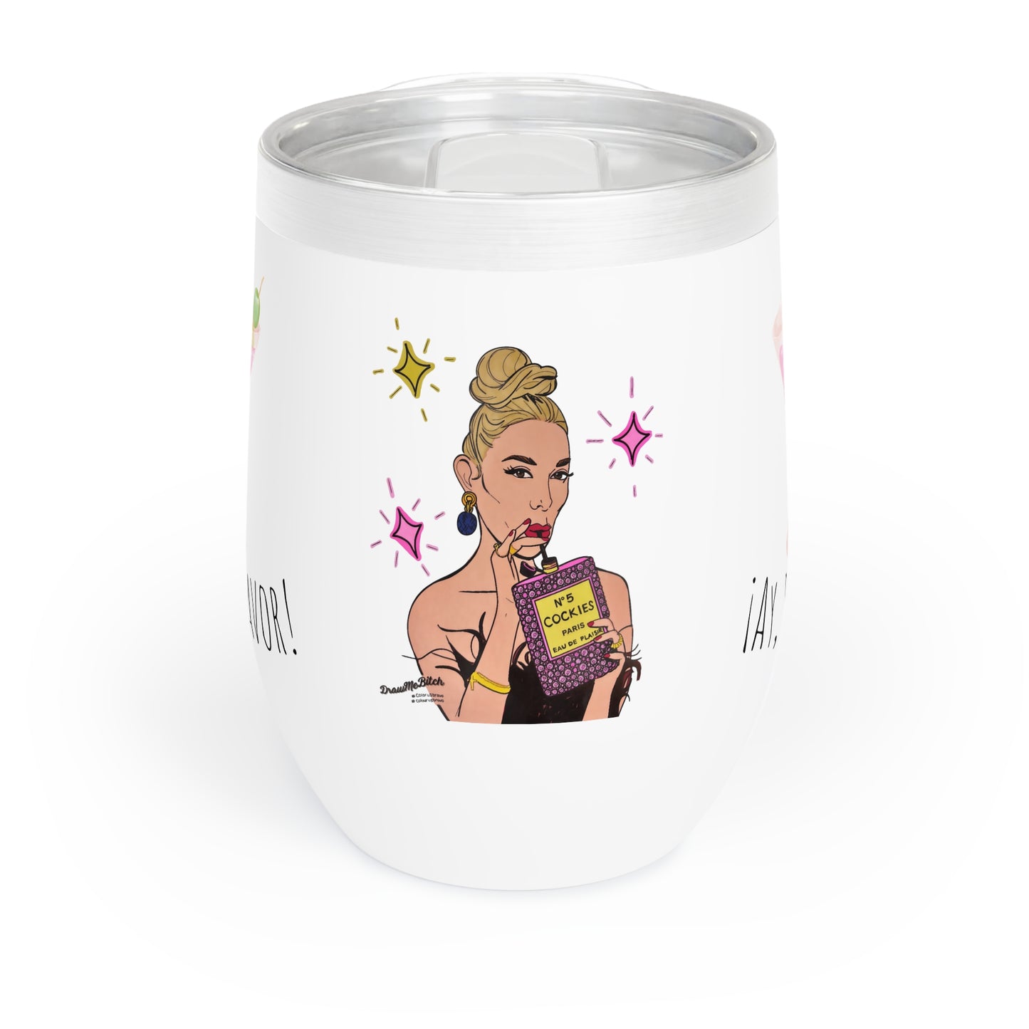 RHOM Marysol Cockies Ay Por Favor!, Wine Tumbler, featuring Marysol Patton