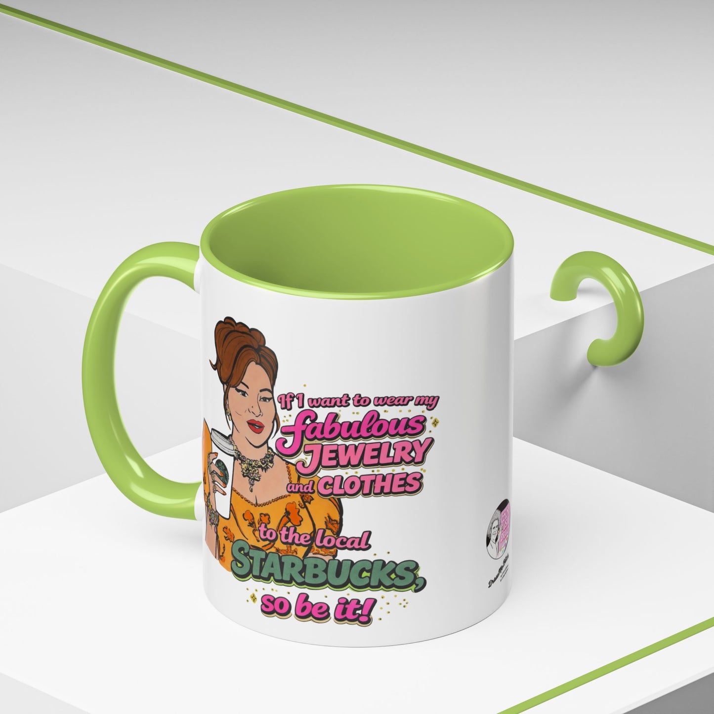 RHOBH Jenn Tilley Jewels and Coffee, Ceramic Mug, Various Sizes & Colors, featuring Jennifer Tilley