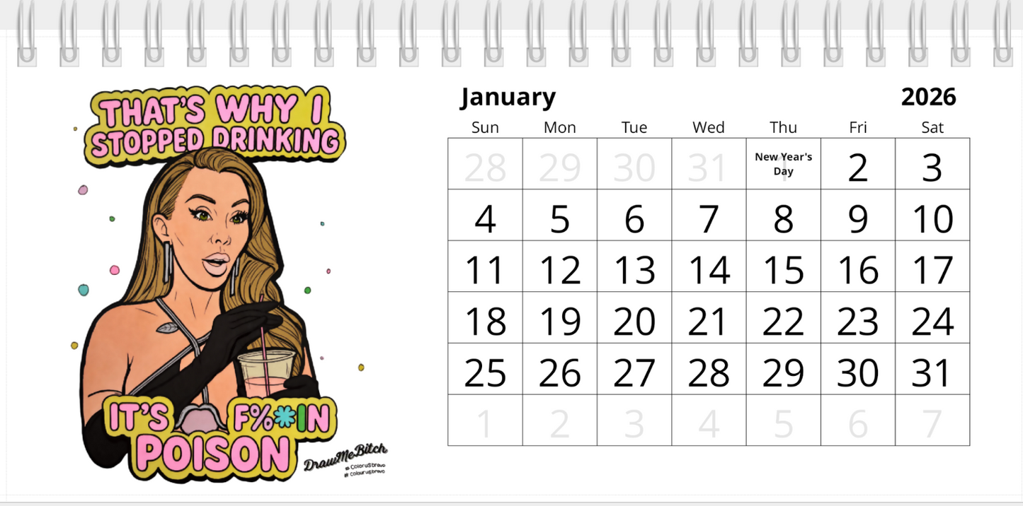 Real Housewives of 2026, Desktop Calendar, Featuring Various Real Housewives from Bravo TV