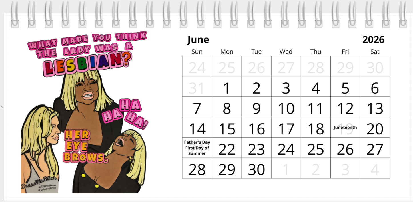 Real Housewives of 2026, Desktop Calendar, Featuring Various Real Housewives from Bravo TV