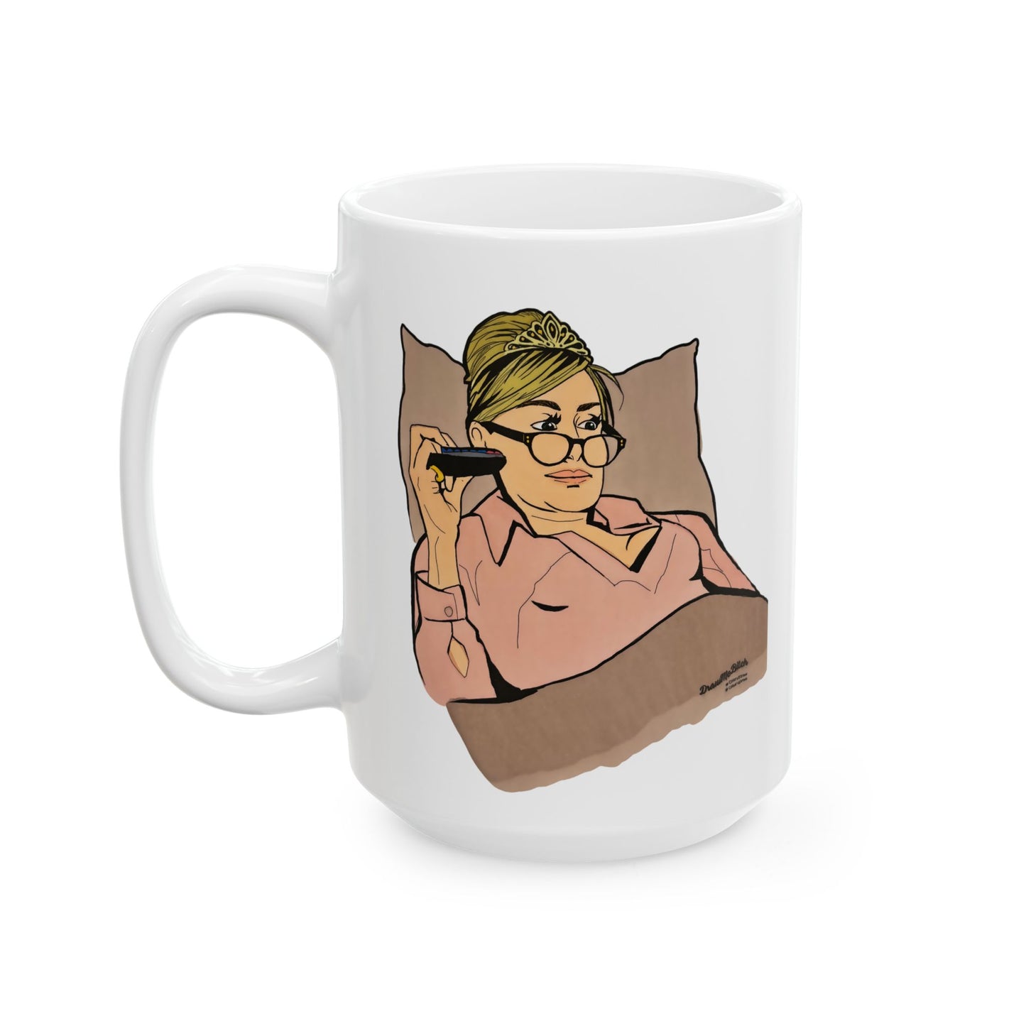 RHONY Sonja in bed with a Crown, Ceramic Mug, (11oz, 15oz) featuring Sonja Morgan