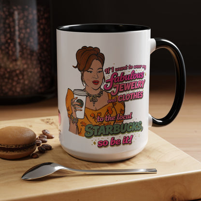 RHOBH Jenn Tilley Jewels and Coffee, Ceramic Mug, Various Sizes & Colors, featuring Jennifer Tilley