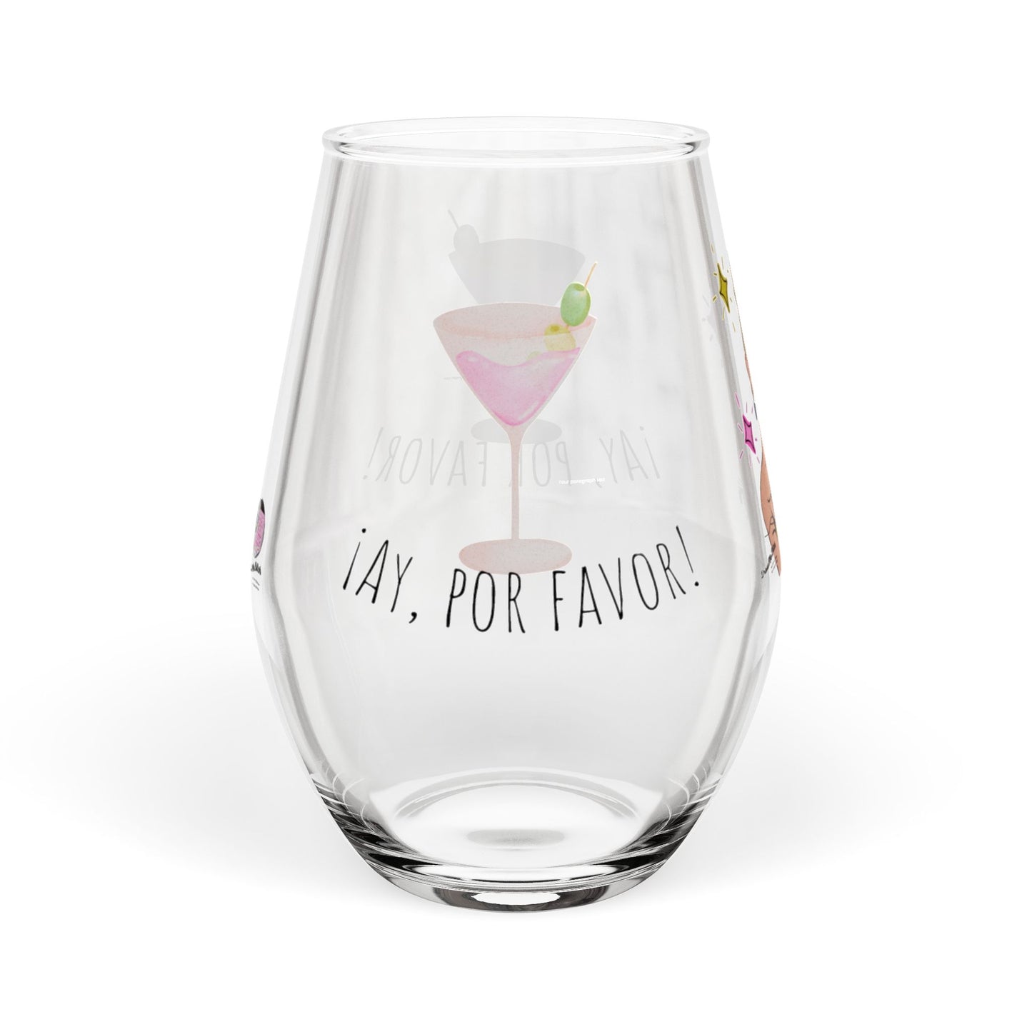 RHOM Marysol Cockies Ay Por Favor!, 12oz Stemless Wine Glass, featuring Marysol Patton