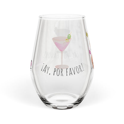 RHOM Marysol Cockies Ay Por Favor!, 12oz Stemless Wine Glass, featuring Marysol Patton